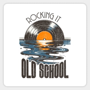 Rocking it Old School melting Record album Sunset Retro 80's Vintage Distressed Vibe Magnet
